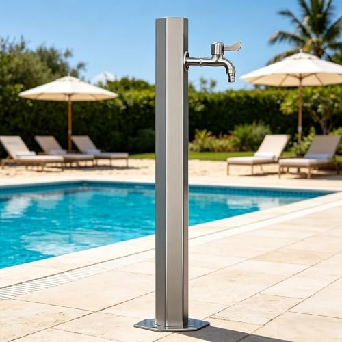 304 Stainless Steel Vertical Garden Water Column, Freestanding Hose Stand with Lock Faucet, Outdoor Antifreeze Faucet Dispenser, Hydrant Water Feature Fountain(Short Height:50cm/19.7in) by SXBHDM