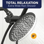 HammerHead Showers® Solid Metal Dual Shower Head Combo – MATTE BLACK – 8 Inch Rainfall High Flow Shower Head & Handheld Shower Head High Pressure with Hose 6ft - Hotel-Like Double Shower Heads - Image 5