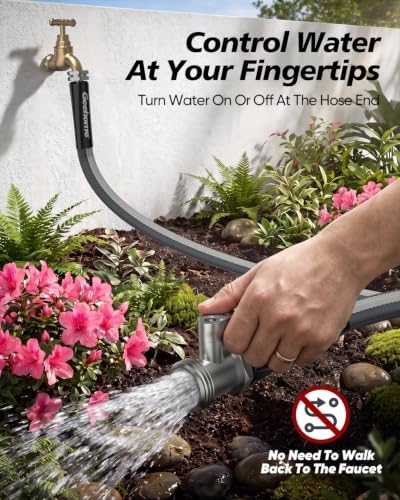Lightweight Flat Garden Hose 50FT, Flexible Water Hose with Shutoff Valve, TPE Inner Tube, 3/4" Metal Fittings, Practical Dark Finish for Garden, Yard and Outdoor Cleaning - Image 5