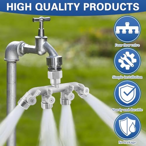 4 Way Garden Hose Splitter, 304 Stainless Steel Outdoor Faucet Splitter with 4 Individual Shut Off Valves, 3/4" GHT High Flow Hose Bib Spigot Connector - Image 6