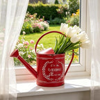 Vintage Metal Watering Can with Fresh Farmhouse Flowers Emboss Garden Distressed Red Decorative Watering Pot Farmhouse Waterer for Home Garden Balcony Courtyard Christmas Decor (Red) - Image 6