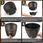 ZMTECH 12/10/8 In Self Watering Pots for Indoor/Outdoor Plants,3 Pack Bronze Large Plastic Planter with Water Level Indicator, Drainage Hole & Removable Saucer for Garden Flowers, Deco Plant Container - Image 6