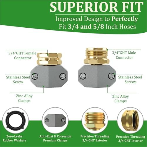Garden Hose Repair Kit, Fits 3/4 and 5/8 Inch Hoses, Solid Male and Female Hose End Replacement, Water Hose Repair Fix Connector(1 Set) - Image 4