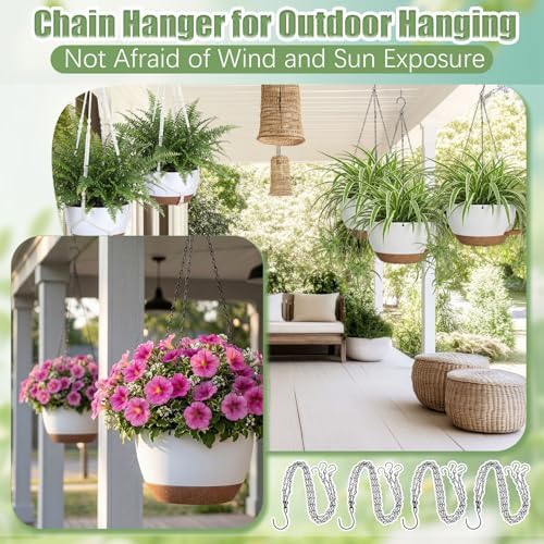Sliner Set of 4-10 Inch Self Watering Hanging Planters Includes Hanging Pots and Outdoor Hanger Plant Pots with Drainage Holes 2 Types of Hanger Basket Hooks for Patio Garden(White Brown) - Image 2