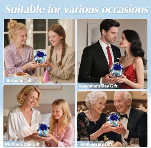 Casaido Preserved Roses Flowers for Delivery, Mothers Day Rose Gifts for Her, Blue Forever Flores in Glass Dome for Women Mom Wife Girlfriend, Anniversary Birthday Rose for Vanlentines Day Christmas - Image 5