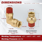 3/8" Tube x 1/4" NPT Male Straight & Elbow Brass Air Fittings Kit, 30PCS - Image 5