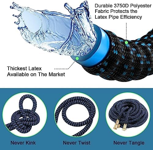 100 ft Expandable Garden Hose - Kink Free Flexible Water Hose with Controlled 10-Function Nozzle, 3/4 Solid Connectors, Durable 3750D Fabric, 4-Layer Latex Core - Image 3