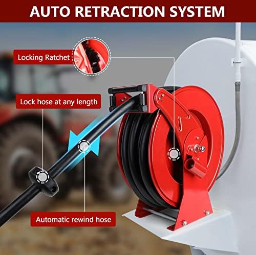 Fuel Hose Reel with Fueling Nozzle, 3/4" x 50FT Retractable Diesel Hose Reel, 300 PSI Industrial Heavy Duty Auto Swivel Rewind Hose Holder Reels, for Vehicle Tank Truck Trailer Ship - Image 4