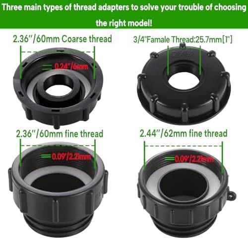 Ceaeso 3-Size IBC Tote Adapter, 275-330 Gallon IBC Tote Adapter 2.44" Fine, 2" Fine and 2" Coarse Thread + 304 Stainless Steel 3/4" Garden Hose Faucet for Garden Hose Connectors (Pack of 2) - Image 6