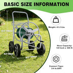 Hose Reel Cart, Garden Hose Reel Cart Holds Up to 250 ft of 5/8" Hose, Heavy Duty Water Hose Cart with 4 Wheels, Powder Coated Steel Garden Hose Storage Organizer with Storage Basket for Yard Lawn - Image 2