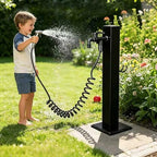 304 Stainless Steel Outdoor Vertical Square Garden Water Column, Freestanding Hose Stand with 2 in 1 Double Brass Faucet and Spray Gun, Black Yard Hydrant for Backyard and Irrigation, 37.4 in by Unknown