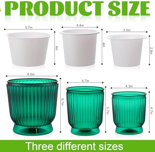 Set of 6 Self Watering Plant Pot 3 Sizes Plastic Double Layer Self Watering Flower Pot with Multi Mesh Drainage Holes Wicking Reservoir for Indoor Outdoor Garden Plants(Green) - Image 2