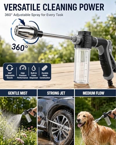Heavy Duty Garden Hose Nozzle, 2026 Upgraded High Pressure Water Cleaning Jet, Multi-Function Sprayer for Lawn, Yard, Car, Pet, Driveway – Universal Fit 3/4 Inch Thread, No Electricity Needed - Image 4