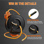 Retractable Air Hose Reel, 1/2" x 50FT Hybrid Air Hose, 300PSI Max, Auto-Rewind & Length-Lock, 1/2" NPT Fitting, Ceiling/Wall Mount Heavy Duty Single Arm Steel Reel for Workshop/Garage - Image 7