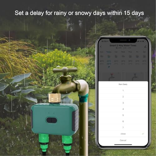 Eujgoov Smart Dual Zone Water Time Sprinkler Controller, IP55 Digital Irrigation Timer, Two Outlet Garden Hose, for Efficient Water Management - Image 6