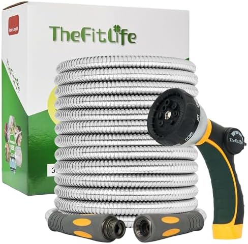 TheFitLife Flexible Metal Garden Hose - 50 FT Lightweight Stainless Steel Water Hose with Solid Fittings and Sprayer Nozzle - Leak Proof, Kink Free, Anti-rust, Large Diameter, Durable and Easy Storage by TheFitLife
