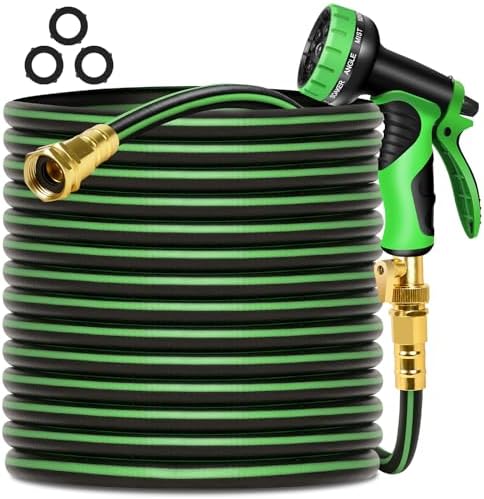 Garden Hose 50 ft Non-expandable Water Hose Flexible Durable 5 Layers TPV No Kink Lightweight Hybrid Hoses Heavy Duty with 3/4’’ Fittings-10 Way Nozzle Collapsible Outdoor Pipe for Yard Lawn by Wabolay
