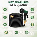 Black Non Expandable Garden Hose 50ft with 10 Function Nozzle, Lightweight 50 ft Water Hose for Yard, Lawn, Camping - Image 7