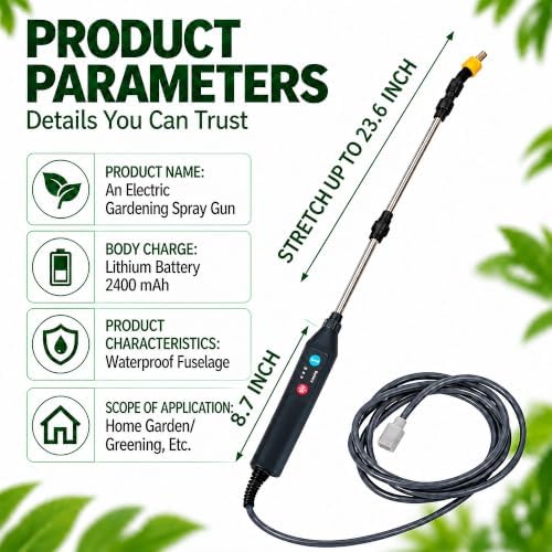 Electric Plant Waterer, High Reach Telescopic Watering Wand with 3 Speeds, 4 Spray Nozzles, 2400mAh Rechargeable Battery, Battery Powered Sprayer Wand for Indoor Outdoor Plants - Image 2