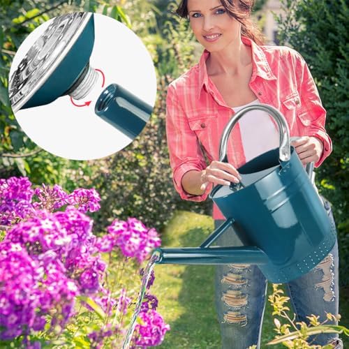 1 Gallon Metal Watering Can with Removable Spout, Nice Galvanized Steel Water Can with Embossed Design for Indoor and Outdoor Plants (Ocean Blue) - Image 4