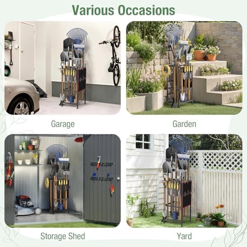 Garden Tool Organizer,Metal Yard Tool Organizer ,Holds 50 Long-Handled Tools/Rakes/Brooms,Side Garden Pocket ,Heavy Duty Steel Yard Tool Storage Rack for Garage,Shed, Outdoor - Image 6