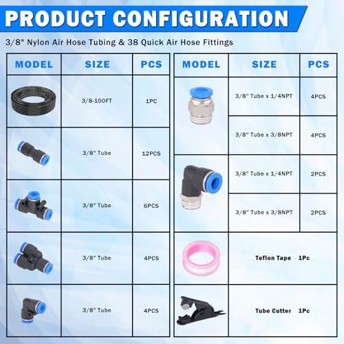100FT 3/8" DOT Air Line with 40 Pcs Quick Connect Air Fittings Kit - Image 2