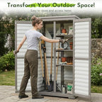 Tall Outdoor Storage Cabinet with Adjustable Shelves, White Plastic & Wood Storage Cabinets with Waterproof Roof, Lockable Doors, Outside Tool Shed for Garden,Patio, Backyard, Garage - Image 3