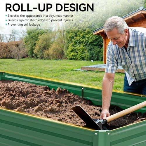 YITAHOME 6x3x2ft Outdoor Raised Garden Bed Kit, Large Metal Patio Planter Box with Gloves, Support Rod for Plants Vegetables Flowers, Green - Image 4