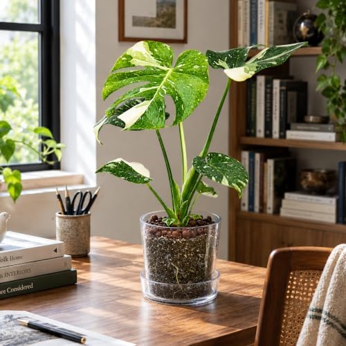Phoenix Vine 6.5 Inch Clear Acrylic Planter Pot with Tray, Orchid Pot with Drainage Holes, Deep Saucer for Bottom Watering, Transparent Containers for Indoor Plants, Herbs, Set of 4, 91-A-F-4 - Image 7