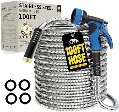 Lefree 100ft Metal Garden Hose with Upgraded Leak‑Proof Rubber Sleeve by Lefree