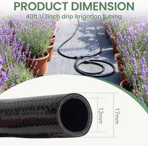 40FT 1/2 Inch Drip Irrigation Tubing Extension Hose, Main Line Watering Tube for Expanding Garden Irrigation Systems with 2pcs 6-Way Quick Connector - Image 2