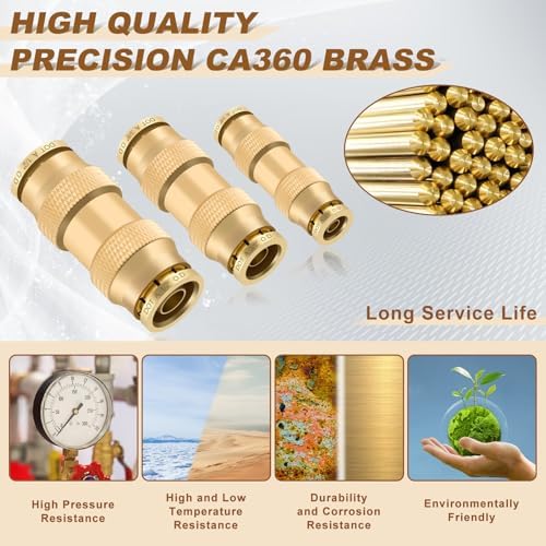 26PCS 1/4" 3/8" 1/2" Brass Dot Air Line Fittings Kit, Straight Union - Image 3