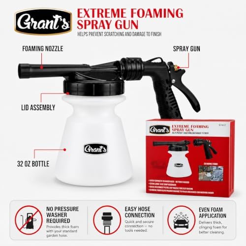 Extreme Foaming Car Wash Spray Gun – Compatible with Grant 57457 – 32oz Soap Dispenser, Garden Hose Attachment, Thick Foam for Pre-Wash, Quick Connect Nozzle - Image 3