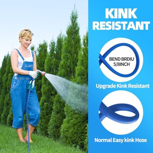 YOTOO Heavy Duty Hybrid Garden Water Hose 5/8-Inch by 25-Feet 150 PSI Kink Resistant, Flexible with Swivel Grip Handle and 3/4" GHT Solid Brass Fittings, Blue - Image 4