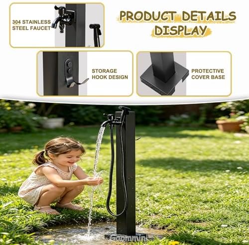 Black Matte Outdoor Water Column Garden Water Tap - 304 Stainless-Steel Freeze Proof Faucet Post Hose Stand for Irrigation Washing, Patio Yard Hydrant(Style 1,Height: 95cm/37.4in) - Image 5