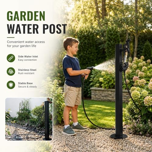 Outdoor Water Column with Faucet and Spray Gun, Antifreeze Water Dispenser Hydrant, for Car Washing and Watering, Durable Outdoor Water Feature(Black 1) - Image 3