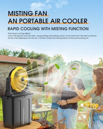 Ausic Portable Misting Fan, 9L 10-inch Outdoor Mist Fans for Outside Patios Cooling, 30000mAh Rechargeable Battery Fan with Water Box, 3 Strong Winds, 3 Spray Mister, Camping/Beach Summer Essentials - Image 2