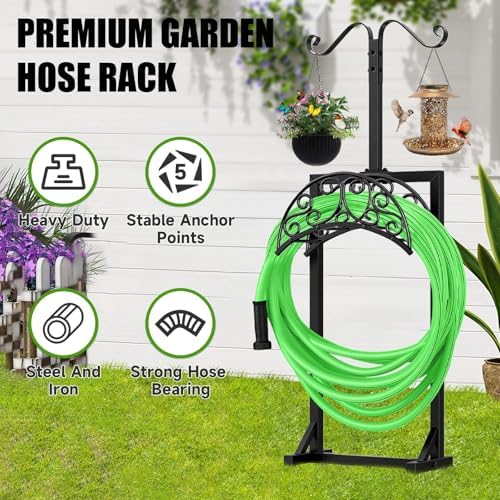 Garden Hose Reel Rack Freestanding Water Hose Hanger Storage with Basket for Patios Gardening Watering Equipment Detachable Stand - Image 2