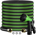 100FT Non-Expandable Flat Garden Hose with 10 Function Nozzle,No-Kink,Green by OUBRTS