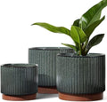 LE TAUCI Ceramic Plant Pots with Drainage Holes, Set of 3, 8+6.7+5.5 Inch Stripe Garden Planter Pots for Outdoor Indoor Plants Flower, Round Succulent Orchid Flower Pot, Reactive Glaze Black by LETAUCI