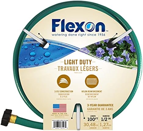 Flexon 1/2" x 100ft Light Duty Garden Hose – Lightweight, Flexible, Kink-Resistant, Durable Vinyl, Leak-Proof Couplings, Weather-Resistant Water Hose for Lawn, Garden, and Outdoor Use by Flexon