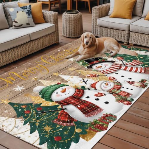 Winter Season 5x8 Waterproof Outdoor Rug with Non‑Slip Backing Boho Glittering Christmas Tree Snowman Plank Machine Washable Deck Patio Rug Mat for Camping, RV, Garden, Balcony Pool - Image 4