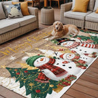 Winter Season 5x8 Waterproof Outdoor Rug with Non‑Slip Backing Boho Glittering Christmas Tree Snowman Plank Machine Washable Deck Patio Rug Mat for Camping, RV, Garden, Balcony Pool - Image 4