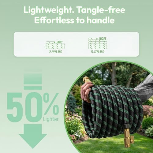 100ft Non-Expanding Garden Hose, 3/4" GHT Kink-Free Water Hose with 10 Function Nozzle, Flexible Outdoor Hose for Yard, Garden, Car Washing - Image 6