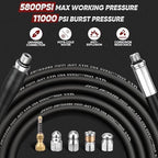 50FT Sewer Jetter Kit for Pressure Washer, 5800 PSI Drain Cleaning Hose with 5 Jet Nozzles & 2 Adapters, Compatible with Spray Guns and Power Washers, Ideal for Clogged Pipes and Drains - Image 3