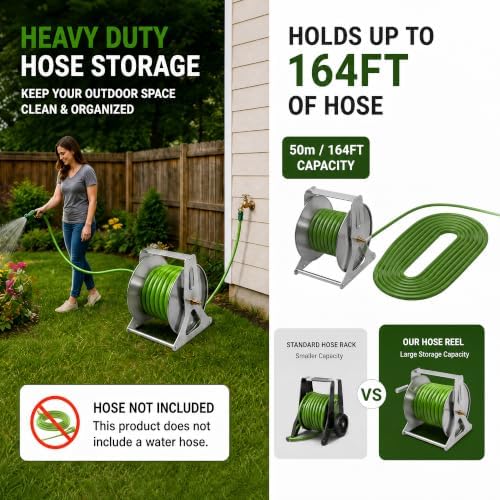 Stainless Steel Hose Reel Cart, 164ft Wall Mount, Crank - Image 7