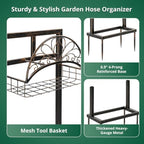 Garden Hose Holder with Storage Basket, Heavy Duty Freestanding Water Hose Stand with 4 Ground Spikes, Garden Hose Holder, Water Hose Stand, Hose Rack, Storage Basket, Outdoor Organizer - Brozne - Image 2