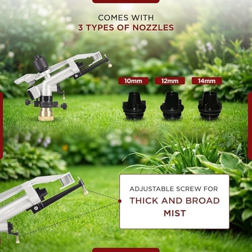 1.25-Inch Rain Gun for Agriculture – Heavy Duty Impact Sprinkler for Large Area Farm Irrigation, Landscaping & Lawn Watering – Low Pressure Performance – Includes 3 Adjustable Brass Nozzles - Image 2