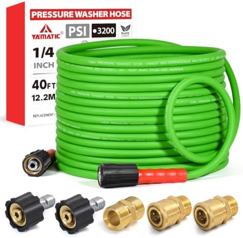 YAMATIC Flexible Pressure Washer Hose 40 FT 1/4", M22-14mm Females by YAMATIC