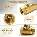 2 Pack 3/4" Full Port Ball Valve Brass， 3/4 Inch NPT Brass Valve，3/4" Female x 3/4" Female Thread Heavy Duty Brass Shut Off Valve Water, Oil and Gas - Image 5